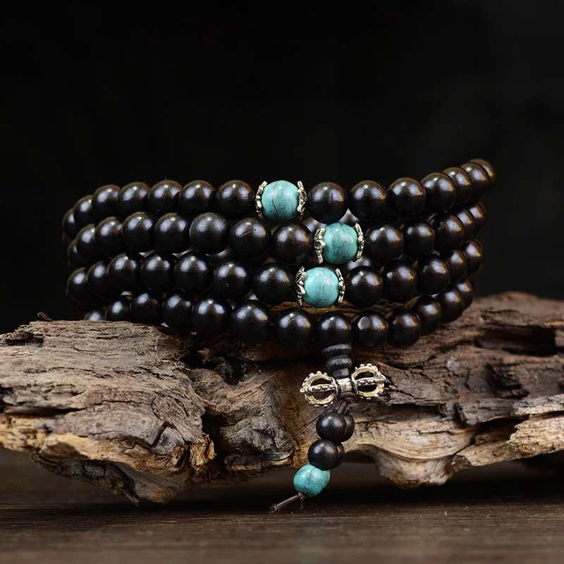 108 Beads Natural Black Rosewood Ebony Wenge Wood Necklace Bracelet Mala
