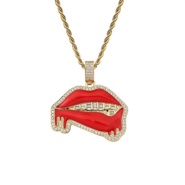 Red Lips Dripping Iced Out Pendant