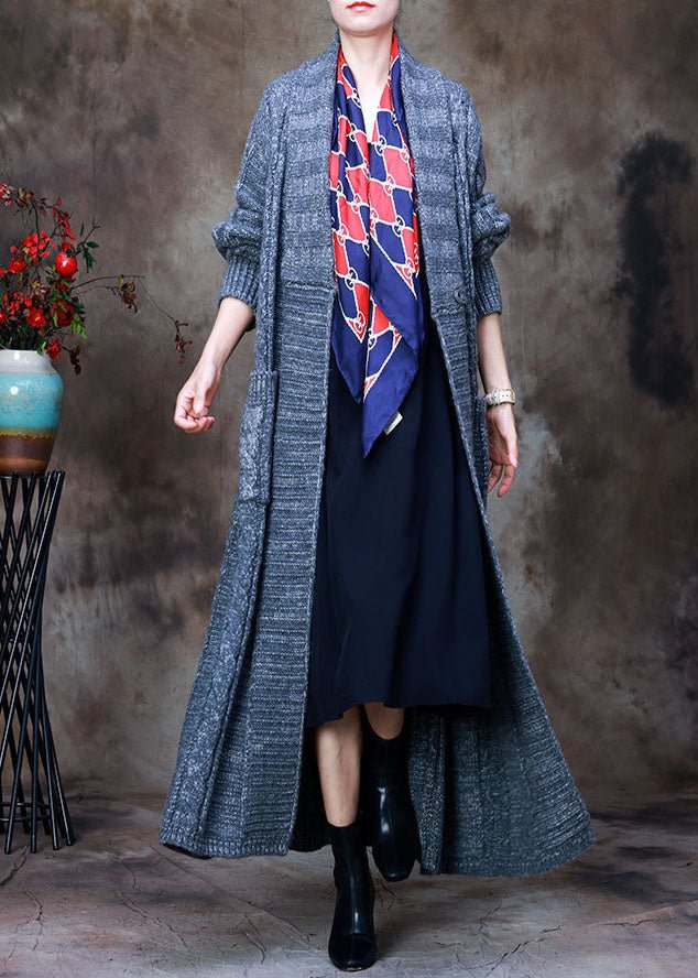 Loose Grey V Neck Woolen knit trench coats