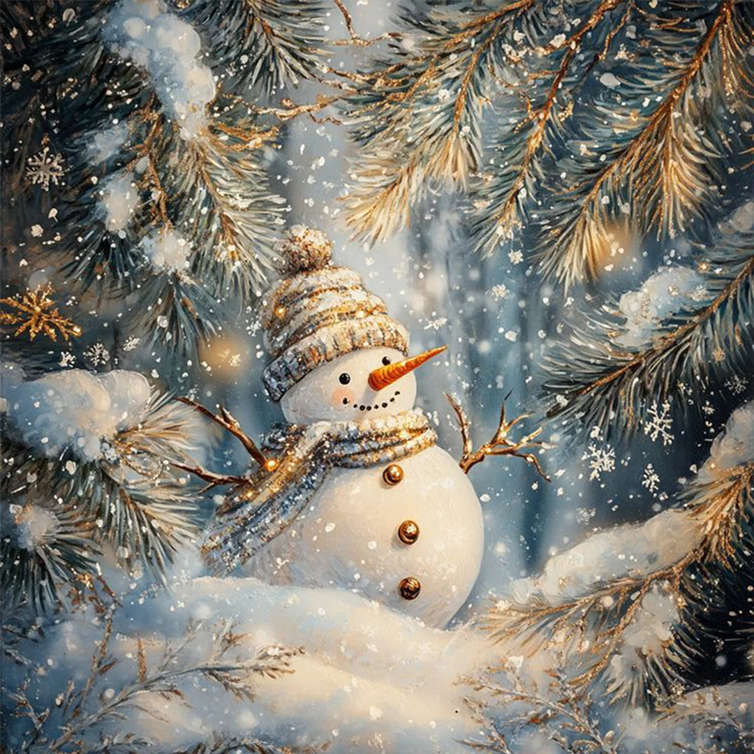 Xmas Gold Snowman Scenery Full 14CT 2 Strands DIY Counted Cross Stitch 40x40cm