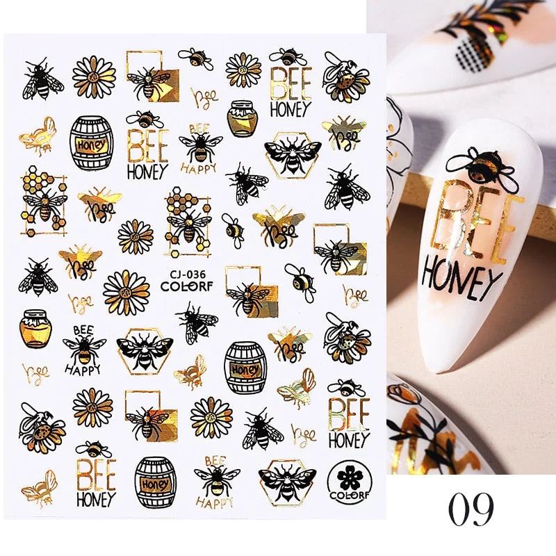 1 Pc White Gold Laser Leaves 3D Nail Stickers Leaf Cute Spring Sliders for Nails Flowers Adhesive Sticker Nail Art Design Decal-Nail Inspo