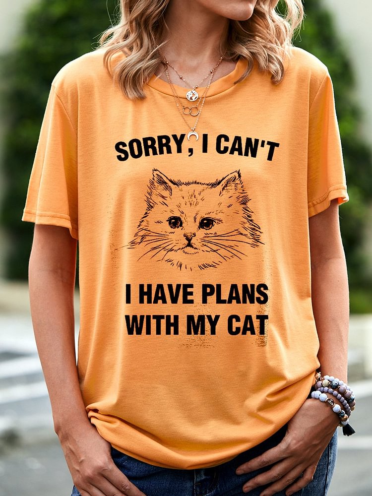 Bestdealfriday Sorry I Can't I Have Plans With My Cat Slogan Hipster T-Shirt