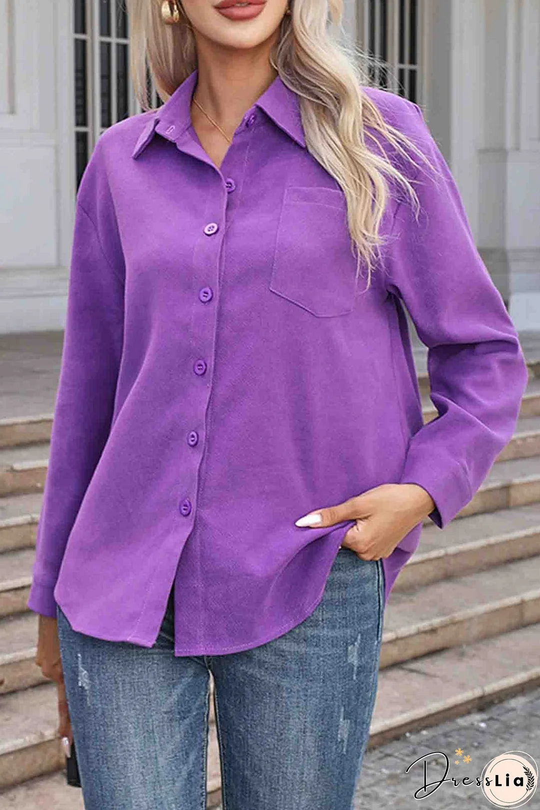 Corduroy Button Up Long Sleeve Blouse