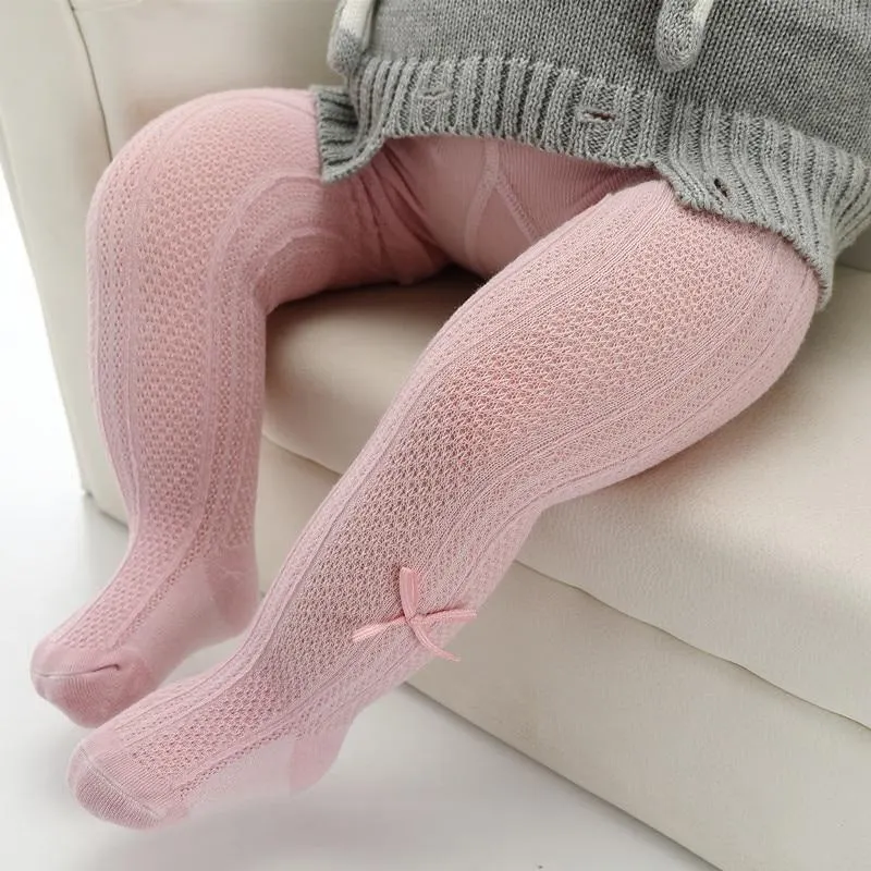 0 to 6 Years Summer Knitted Mesh Pantyhose For Princess Ultrathin Breathable Large Bowknot Tights For Girls Cotton Kids Tights