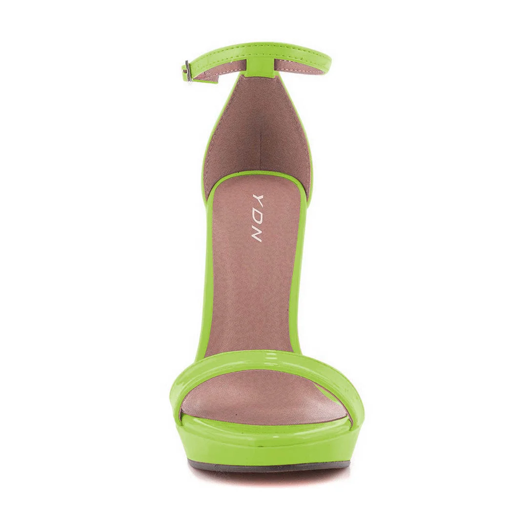 Green Open Toe Ankle Strap Stiletto High Heels Sandals with Platform