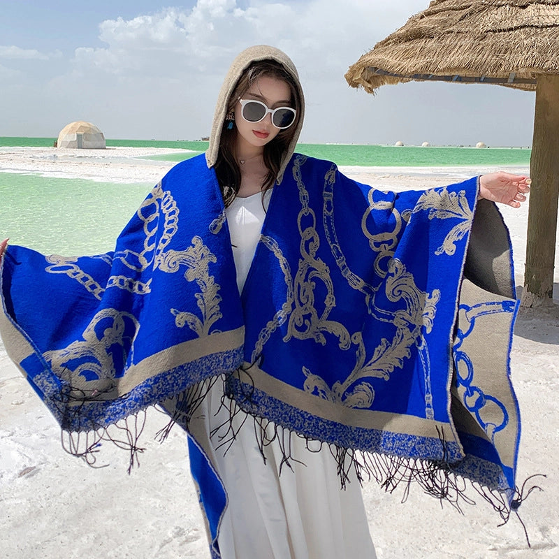 Ethnic Style Hooded Shawl Cloak Lijiang Xinjiang Tibet Northwest Tourism Wear Photograph Warm Outer Cape