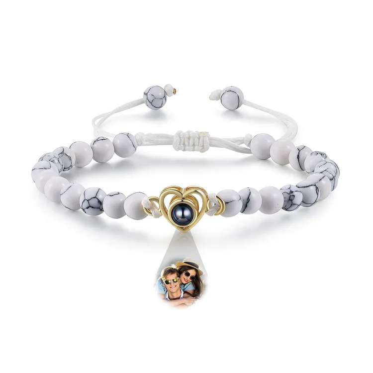 Kettenmachen Personalisiertes Foto Herz Projektion Handseil Armband mit Weiß Perle