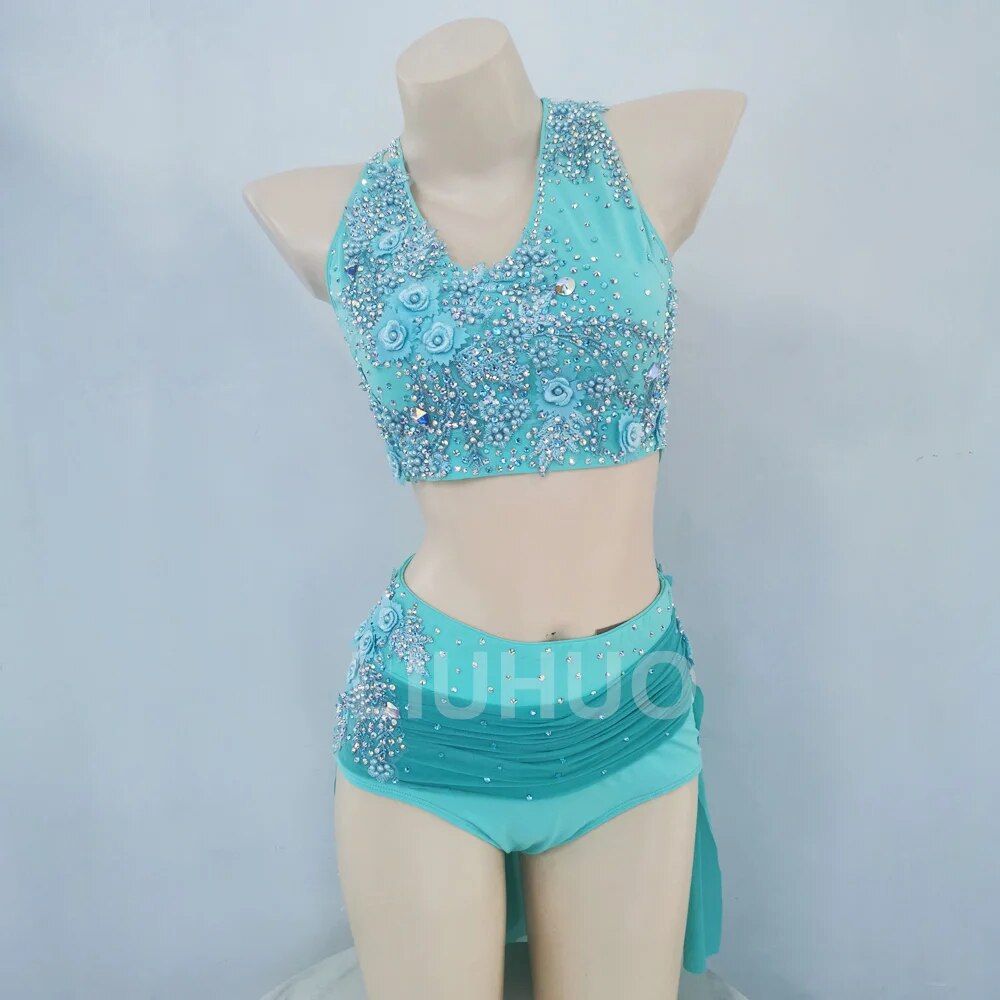 Green Color Lyrical Dance Dress Customize Skirts For Girls Pole Dance Dress For Performanmce