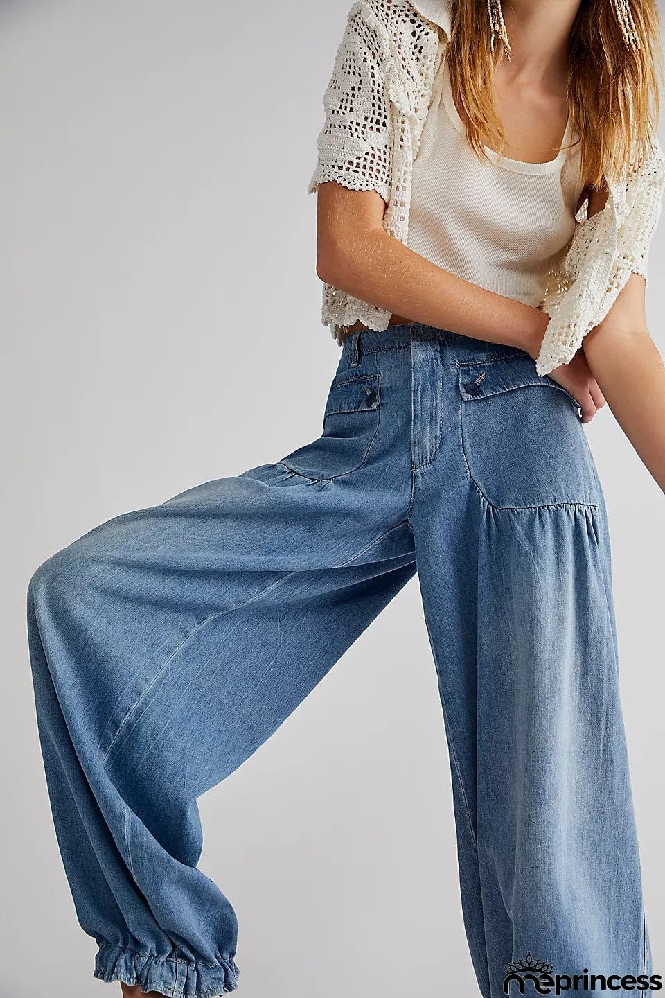 Pockets Drawstring Balloon Jeans
