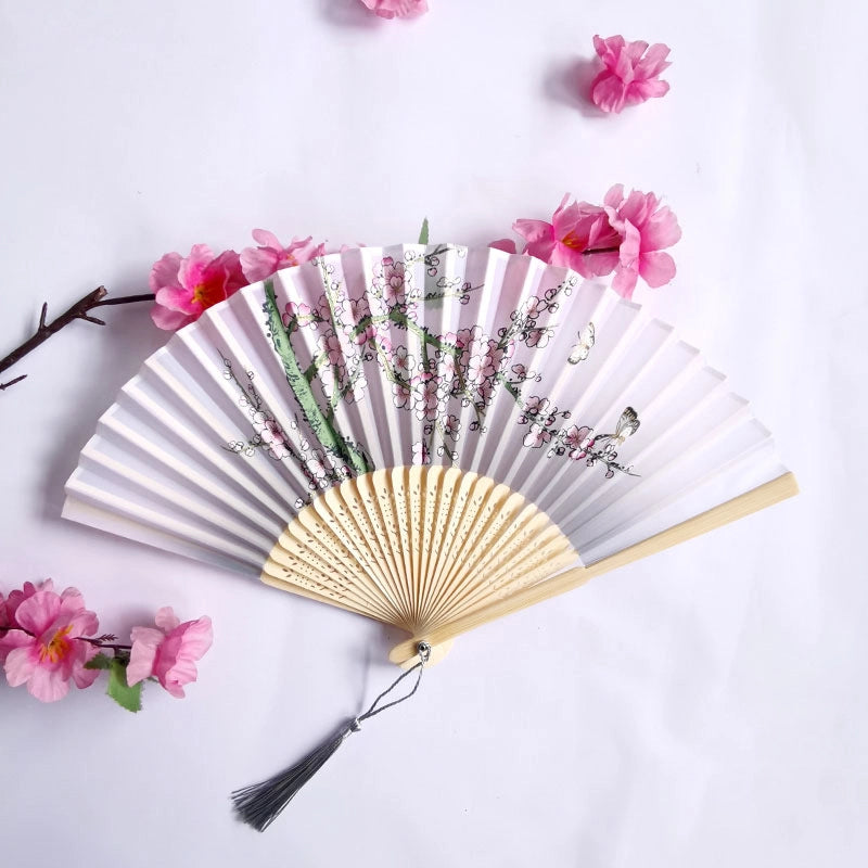 3 Pieces Ancient Style Folding Fan Female Classical Tassel Silk Fan Chinese Style Small Fan Portable Dance Craft National Fashion Fan Student Fan