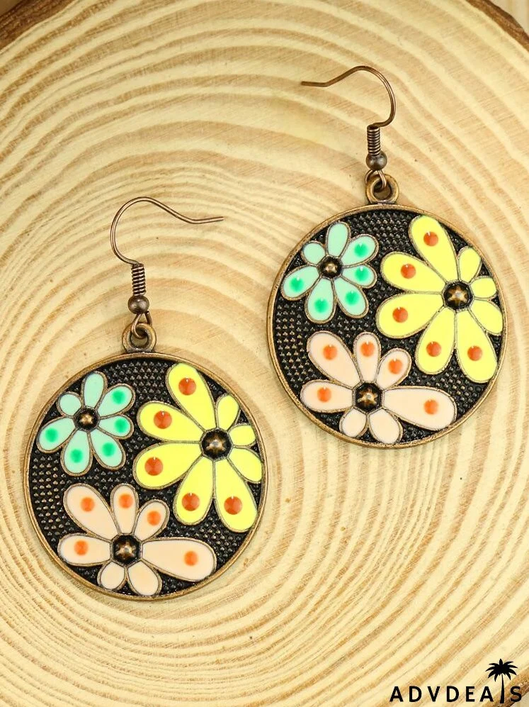 Flower Design Round Drop Earrings