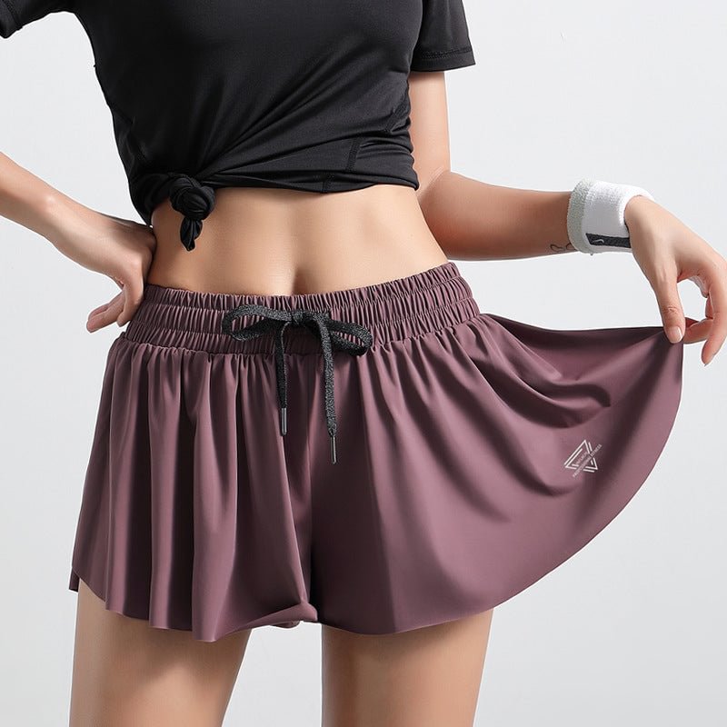 Sports shorts, women's summer anti-glare double-layer safety pants, quick-drying loose culottes, fitness clothes, running hot pants  Skirt Shorts