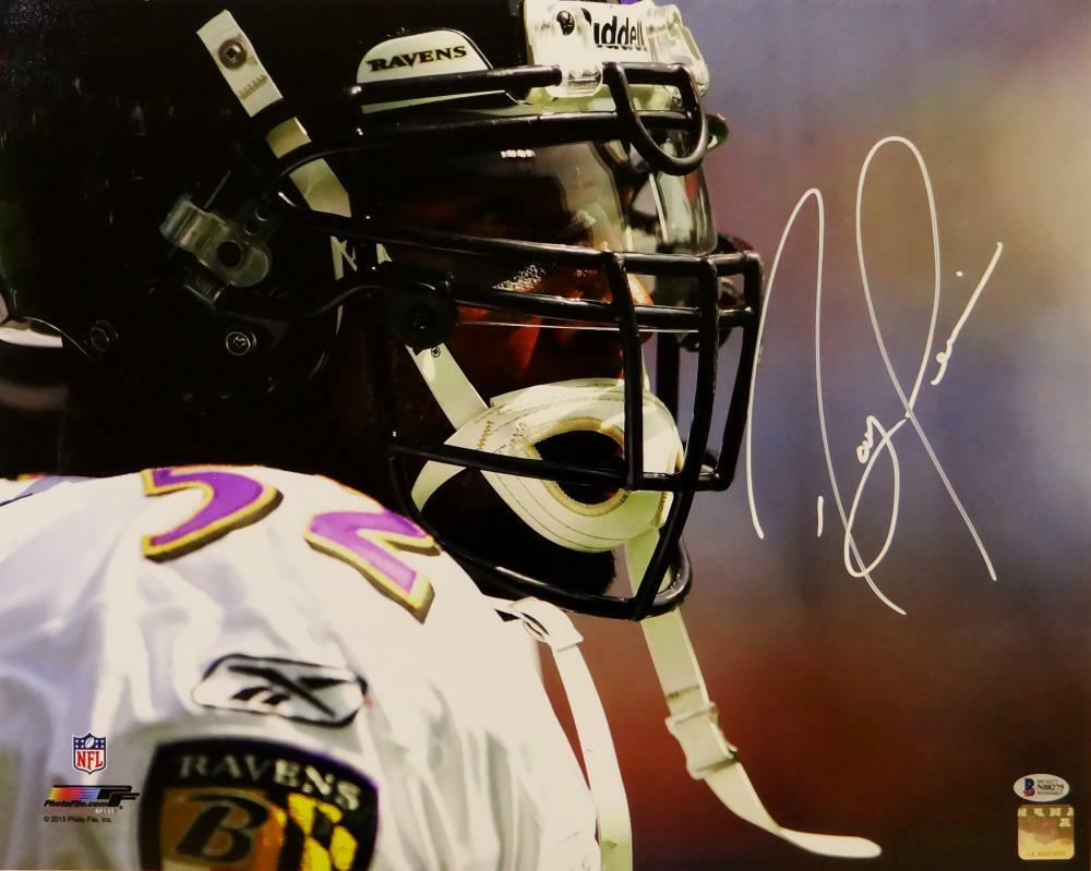 Ray Lewis Autographed Ravens 16x20 PF Close Up Photo Poster painting  - Beckett Auth *White