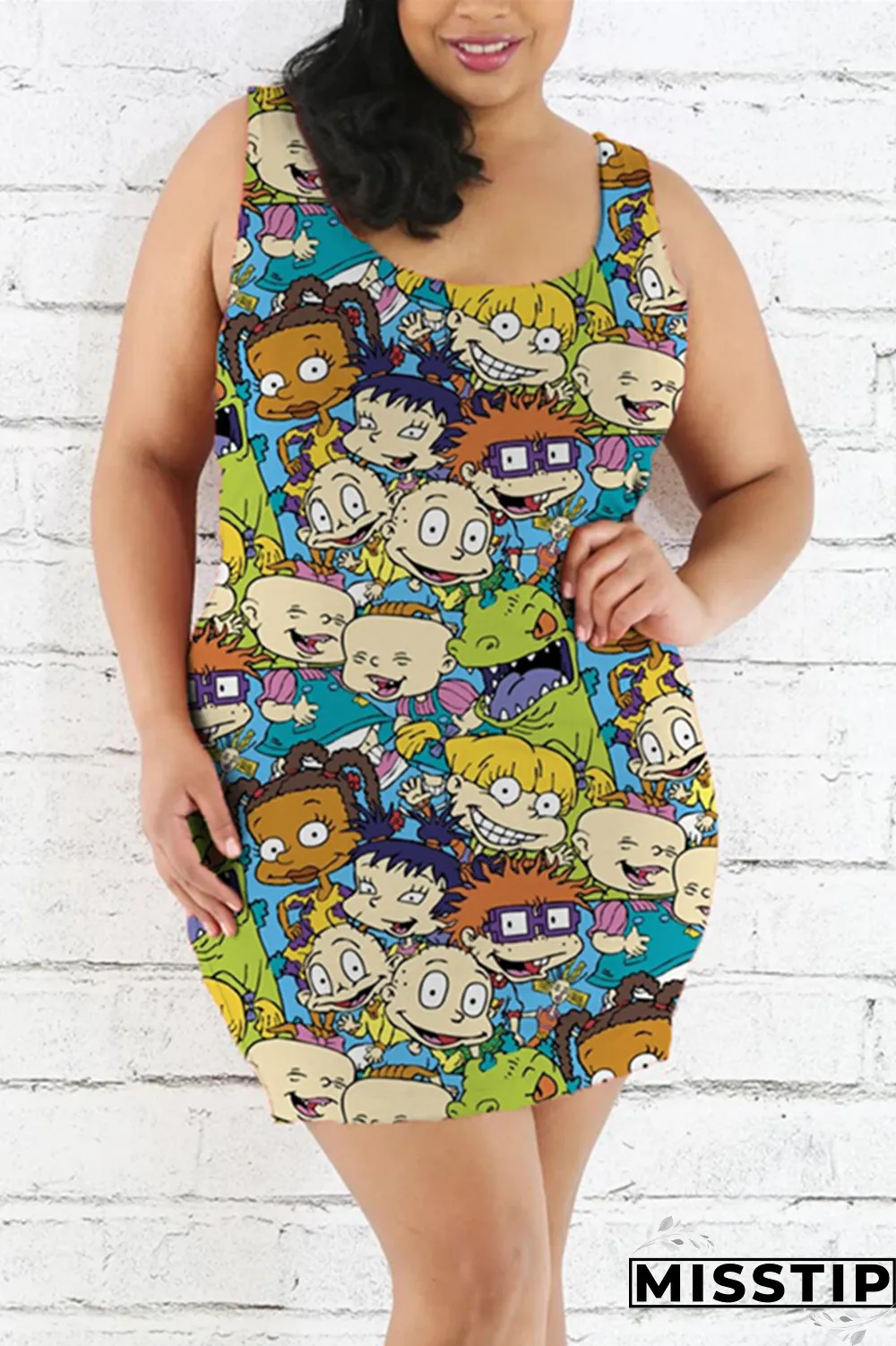 Multicolor Fashion Casual Printed Sleeveless Plus Size Dress