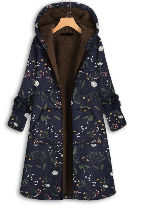 Printing plus velvet Mid-length cotton coat wearshes