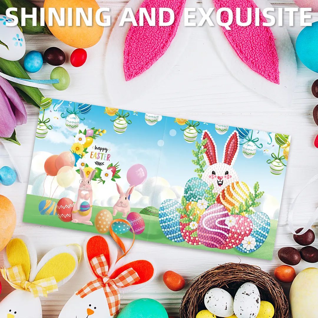 8PCS Easter Egg Rabbit DIY Diamond Painting Greeting Card Kits with Envelopes Diamond Art Greeting Cards Diamond Art Cards Kits for Adults DIY Crafts Family Friend Gifts