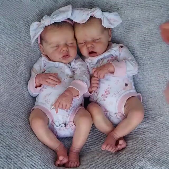 [New Series!]12'' Soft Silicone Body Reborn Eyes Closed Baby Twins Sisters Named Riya and Seriya Reborn Hand-painted Hair Doll Girls