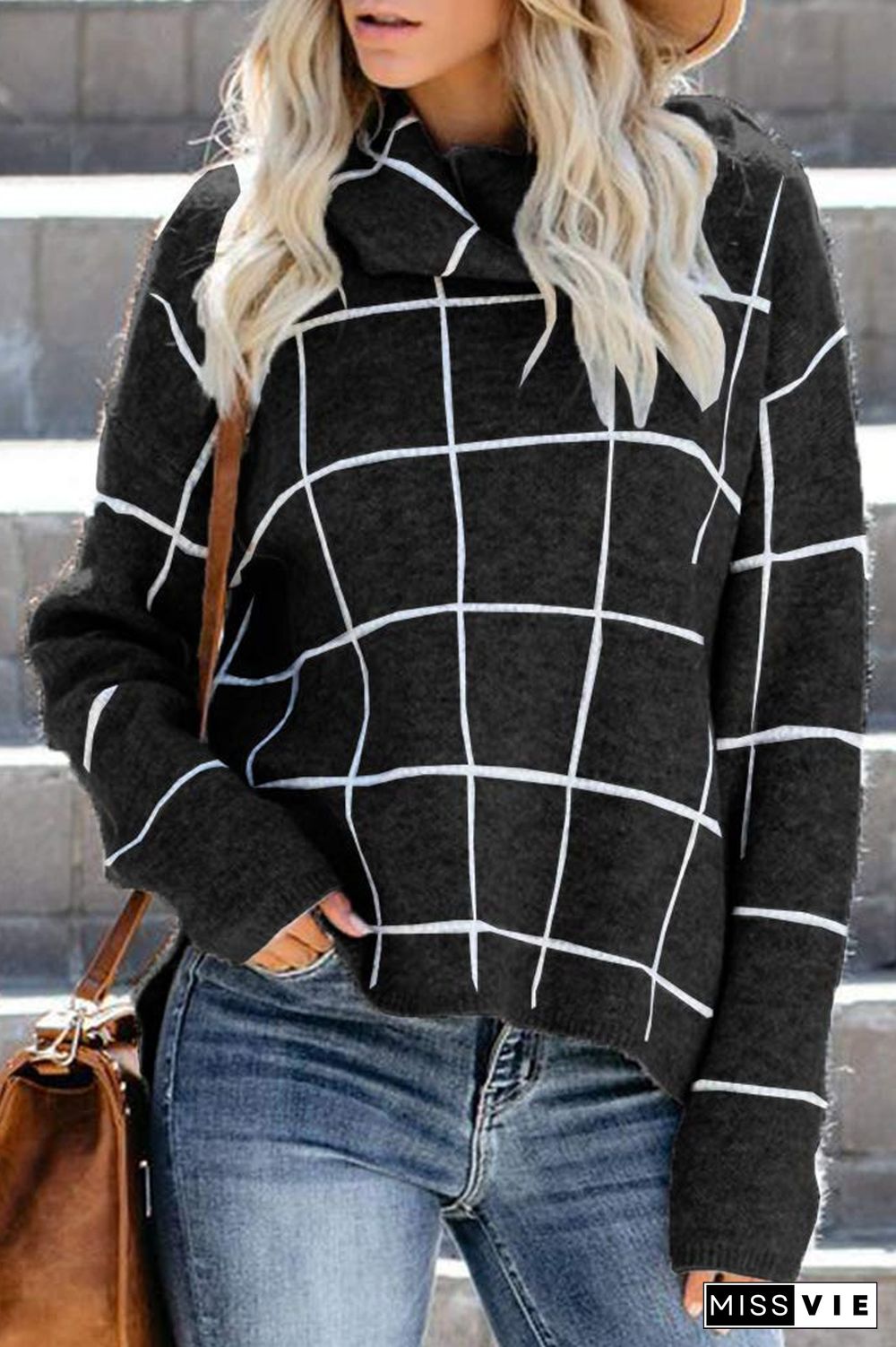 Turtleneck Plaid Casual Sweater