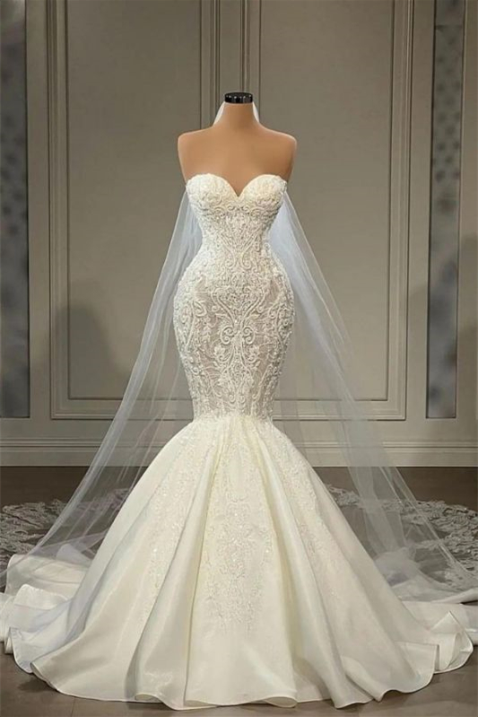 Bellasprom Sweetheart Mermaid Wedding Dress With Lace Appliques Online Bellasprom