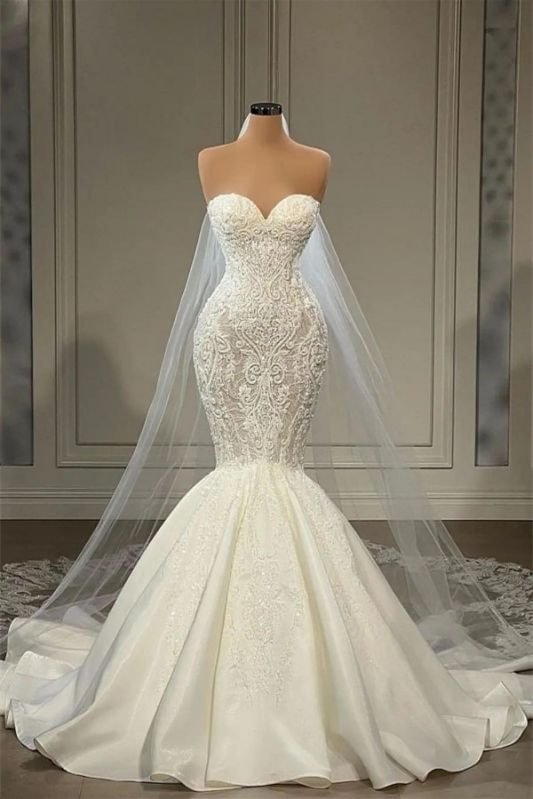 Beautiful Mermaid Sweetheart Wedding Dress Lace Appliques Bridal Gowns On Sale | Ballbellas Ballbellas