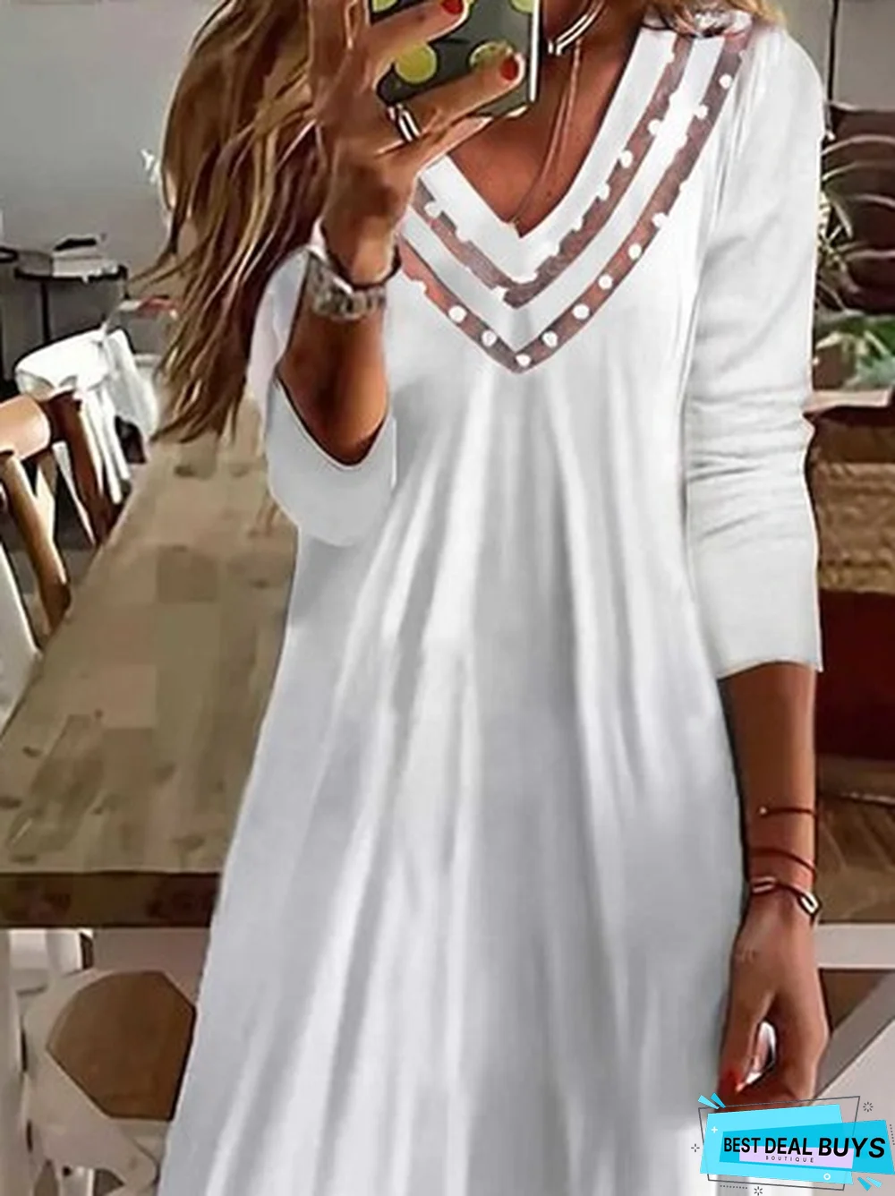 Casual V Neck Loose Long sleeve Dress