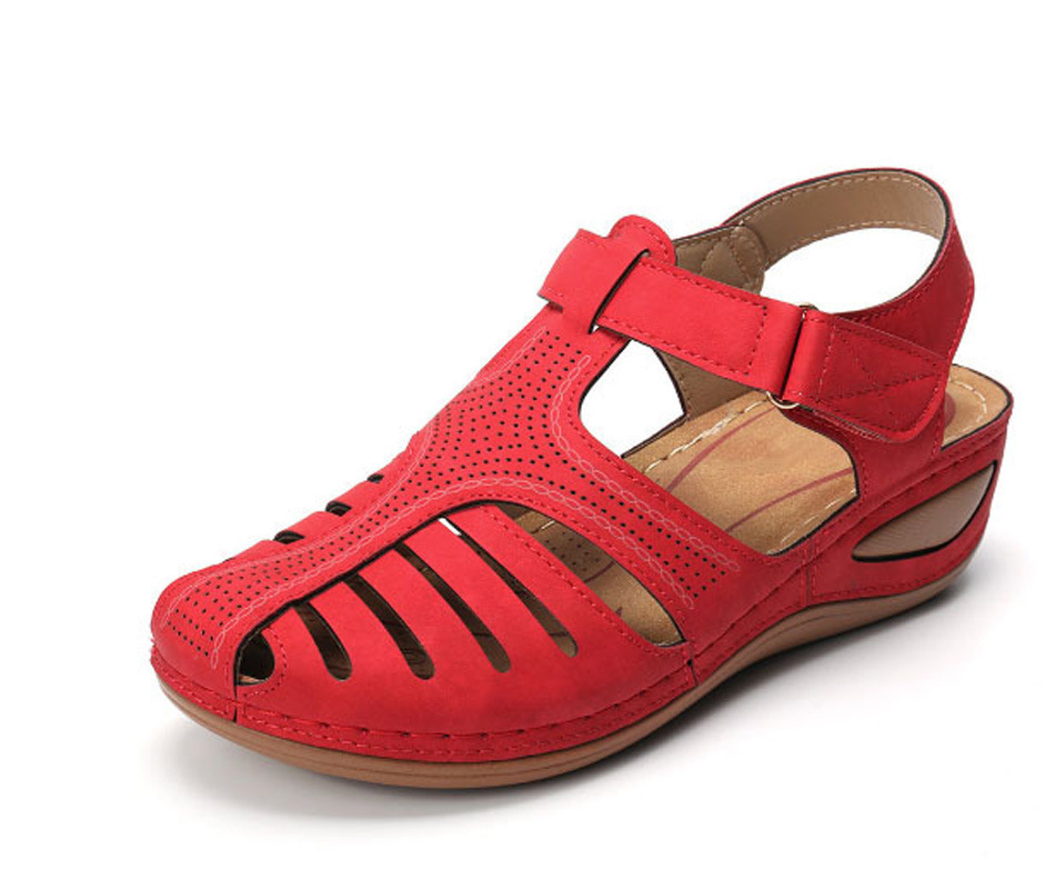 New Closed Toe Hollow-out One-Word Wedge Roman Sandals for Women