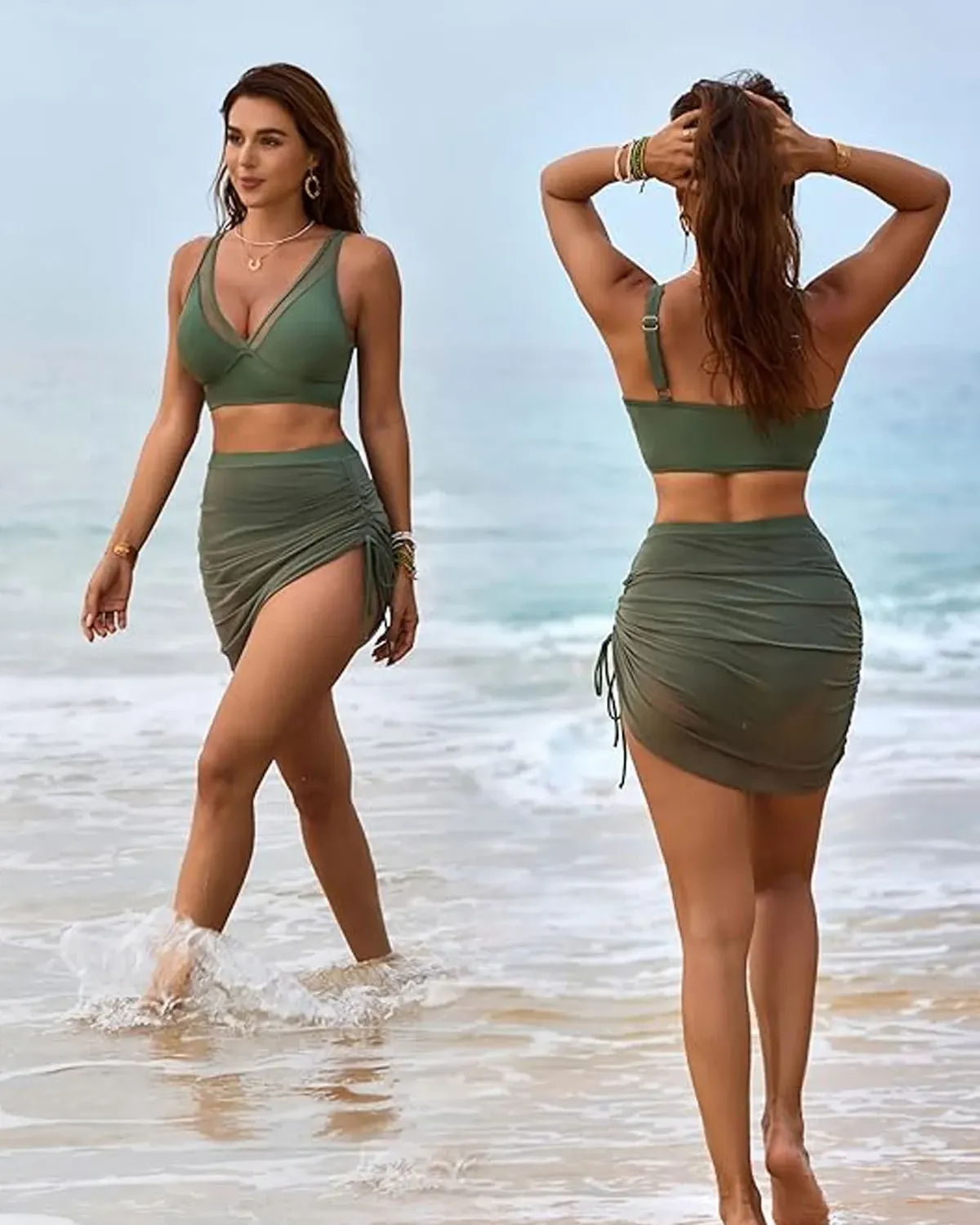 【Buy One Get One Free】High Waist Tummy Control Bikini Set Swimsuit