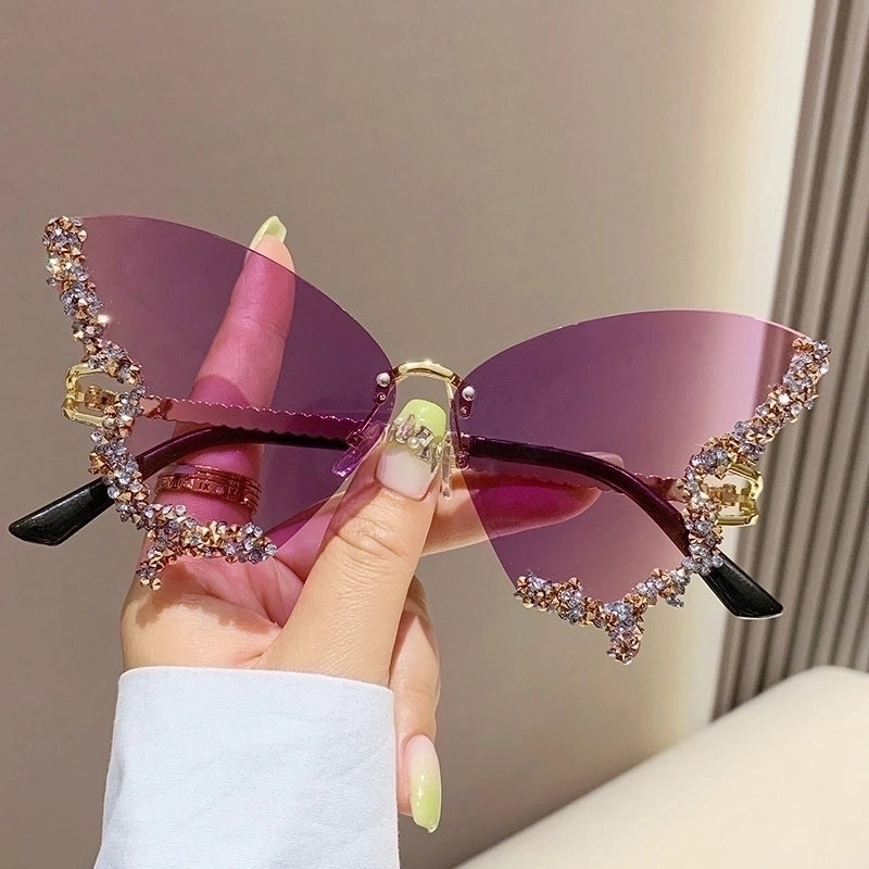 Elegant Modern Style Butterfly Pc Butterfly Frame Diamond Frameless Women’s Sunglasses