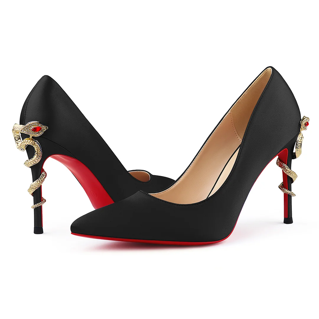 100mm Red Bottom Women's Party Wedding Heels Patent Pumps Special Snake Heels Shoes-MERUMOTE