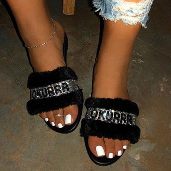  Flat With Flip Flop Slip-On Rhinestone Pvc Slippers