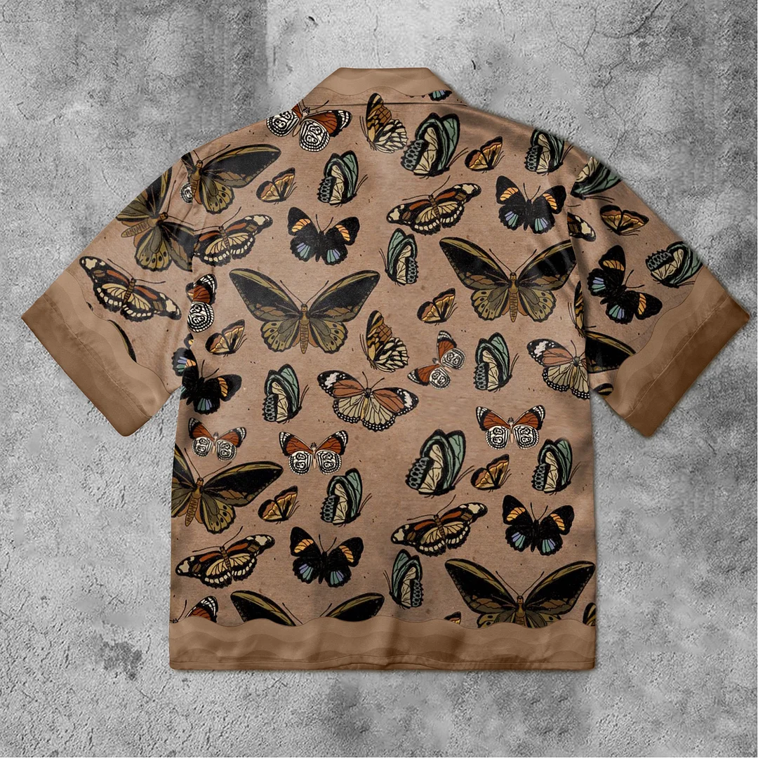 Retro Butterfly Casual Brown Shirt