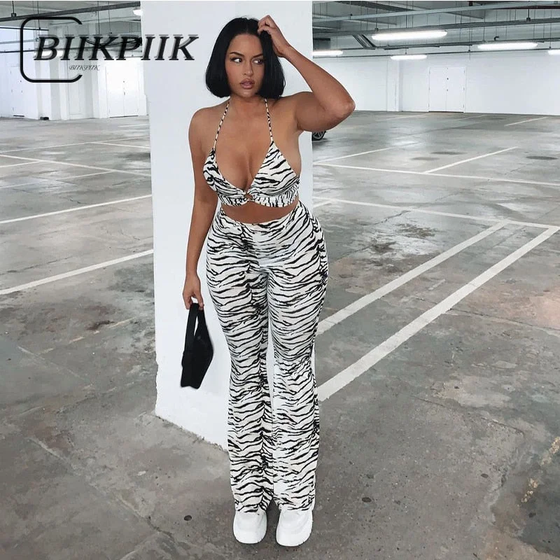 BIIKPIIK Zebra Print Women 2 Piece Sets Bra+Pnats Matching Set Casual Lounge Wear Female Suits 2021 Summer All-Match Clothing