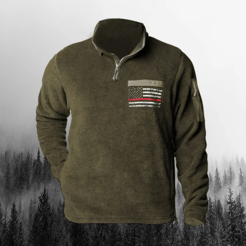 Stand Collar American Flag Plush Outdoor Sweatshirt