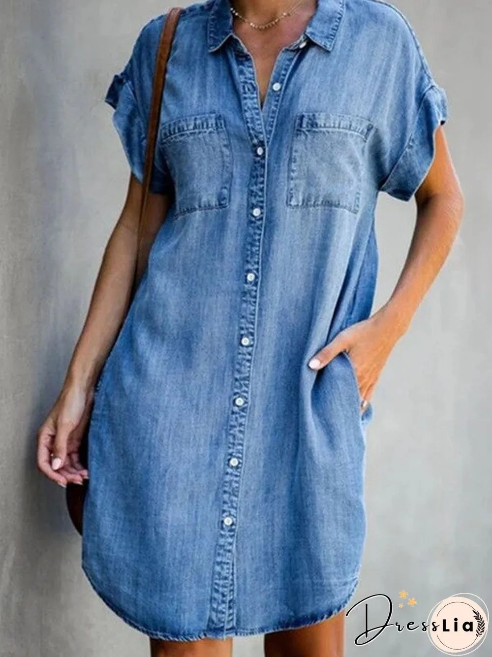 New Casual Short Sleeve Slim Fit Denim Dress Women Solid Color Loose Midi Y2k Dress Vestidos De Mujer