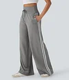 2026🔥 Halara Ribbed SoCinched High Waisted Tummy Control Drawstring Wide Leg Color Block Casual Trousers with Pockets