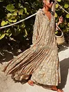 Loose And Plunging Floral Printed Long Sleeves Maxi Dresses