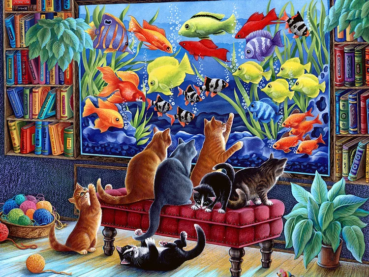 Cat And Fish - Customized AB Drill Diamond Painting gbfke