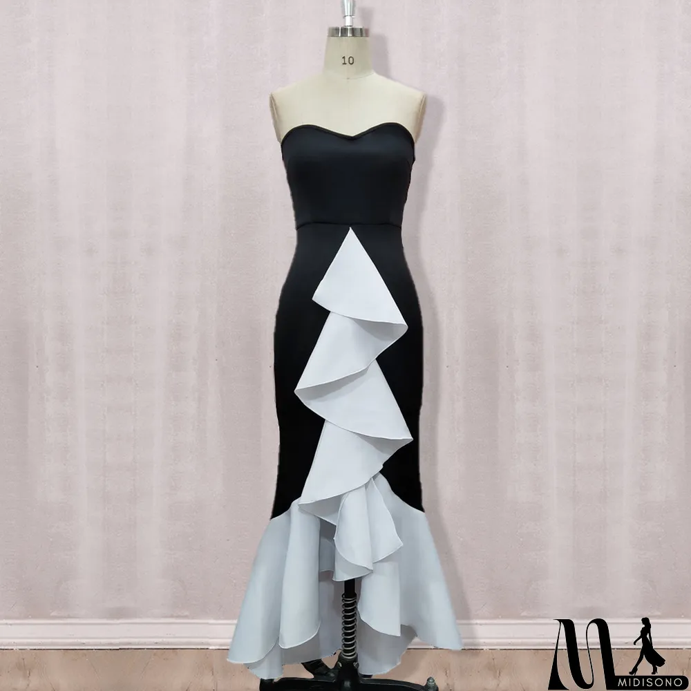 MidiSono - Plus Size Women Sexy Backless Contrast Ruffle Dress