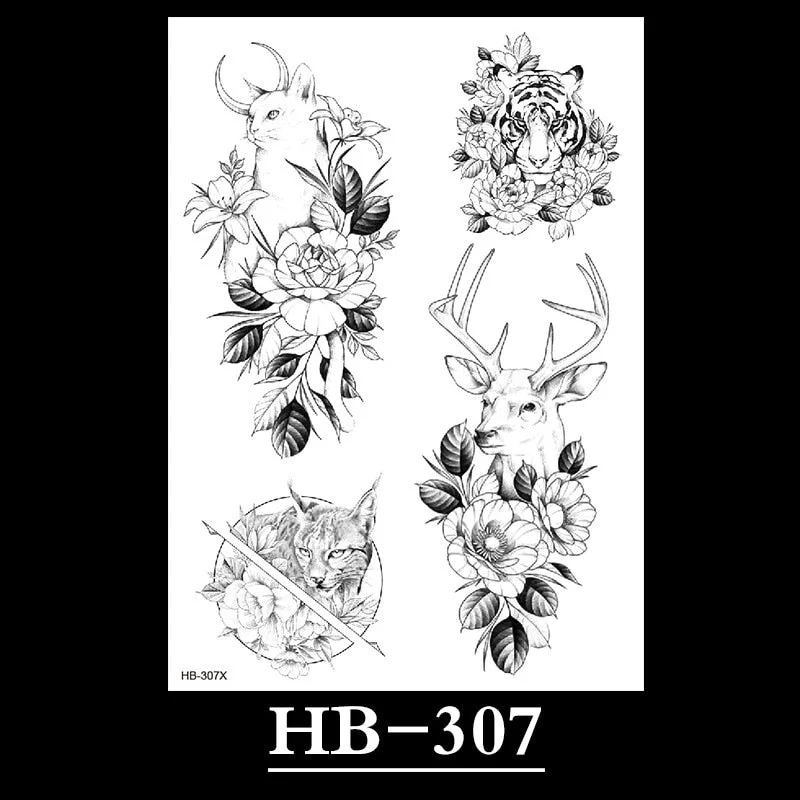 New Temporary Tattoos for Women Flower Sketch Tattoo Stickers Black and White Arm Art Snake Stickers Waterproof and Sweat Tattoo