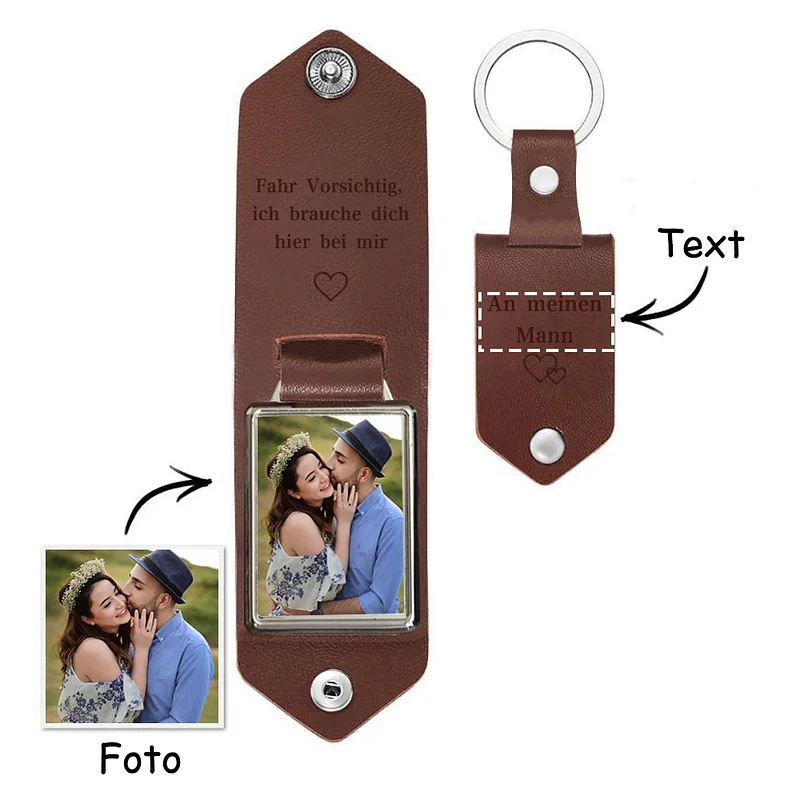 Kettenmachen Personalisierter Foto & Text Leder Schlüsselanhänger