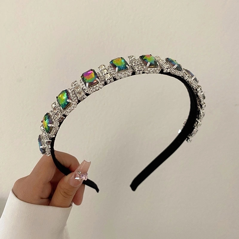 South Korea’s New Crystal Full Diamond Headband Summer Simple Hair Hole Steel Ring Thin Edge Headband