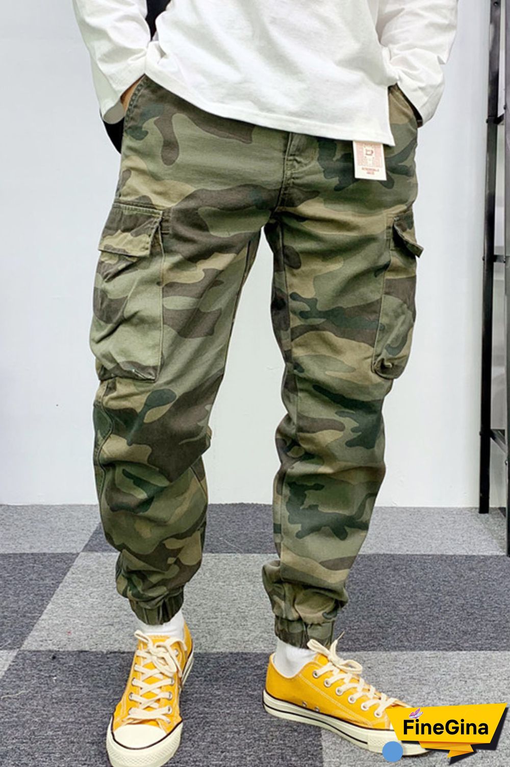 Camouflage Casual Street Camouflage Print Patchwork High Waist Pencil Full Print Pants