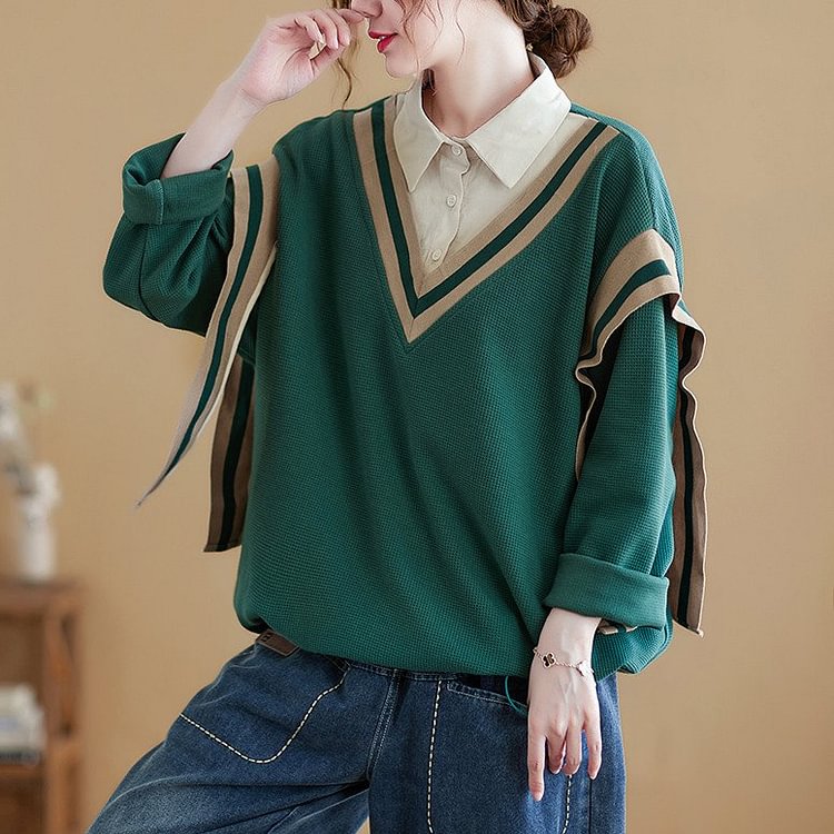 Solid Buttoned Casual Paneled Sweatshirt
