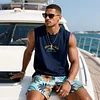 Men's Loose Comfortable Cotton Club Sleeveless T-Shirt Monaco Print Vest by Inlyline