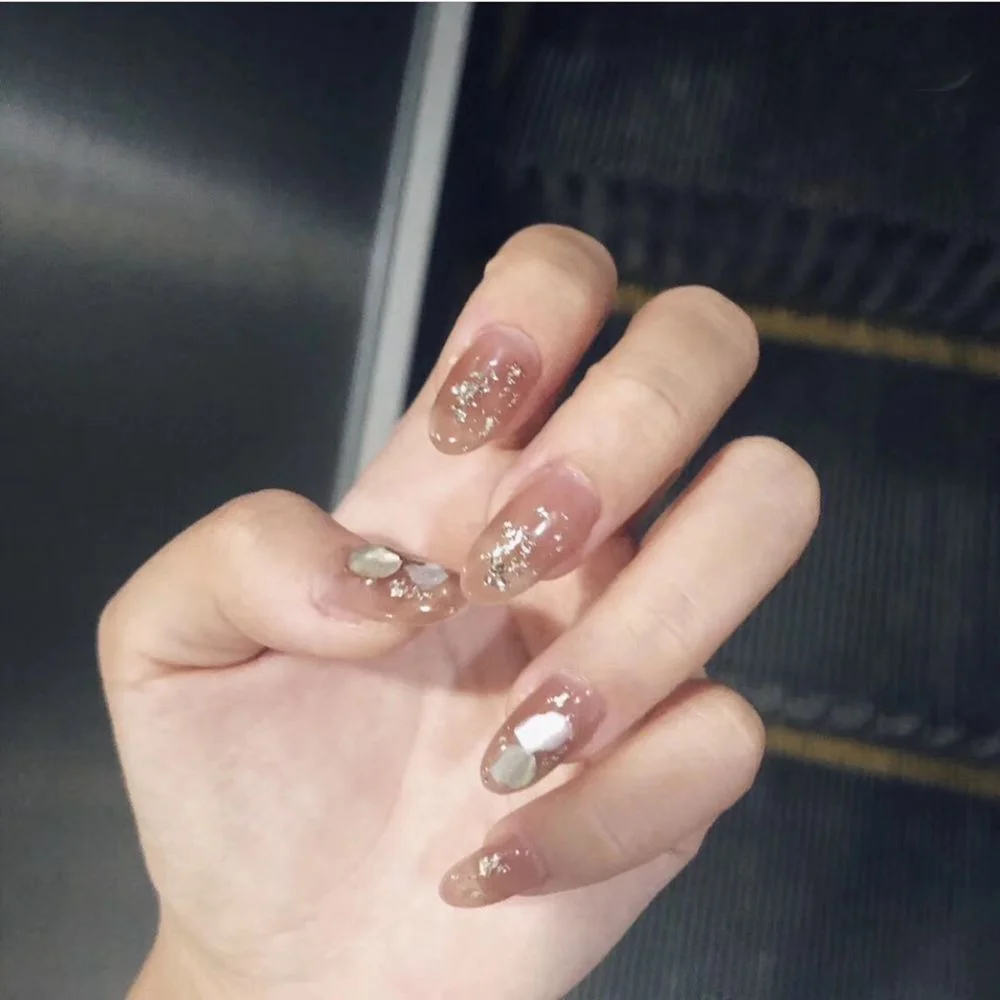 24Pcs Luxe Shining Rhinestone Wedding False Nails Transparent Glitter Gems Crown Designed Square Full Short Fake Art Bride-Nail Inspo