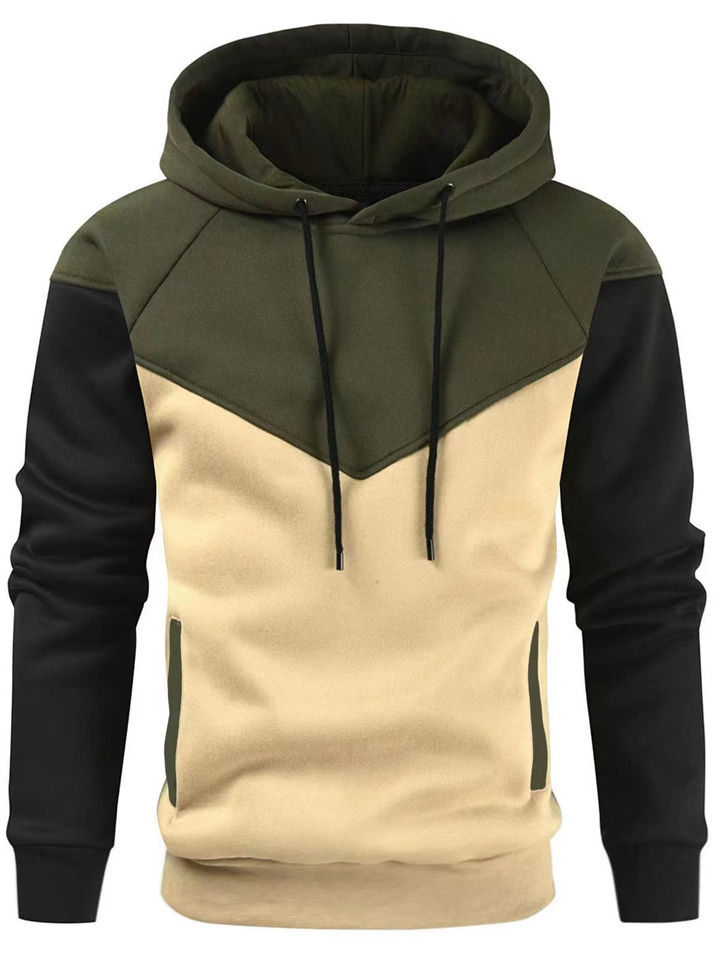 Pullover Solid Color Round Neck Pockets Long-sleeved Men's Color Blocking Color Collision Fashion Sweater Men's Casual Sports Tops