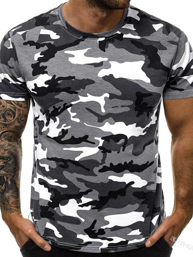 Men's T Shirt Non-Printing Camo / Camouflage Short Sleeve Daily Tops Round Neck