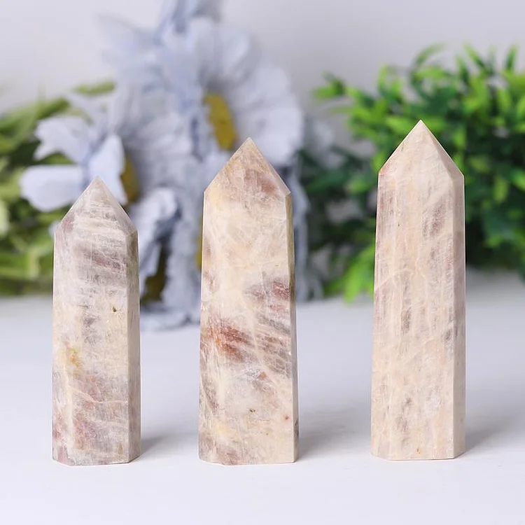 Natural Flasing Peach Moonstone Towers Points Bulk