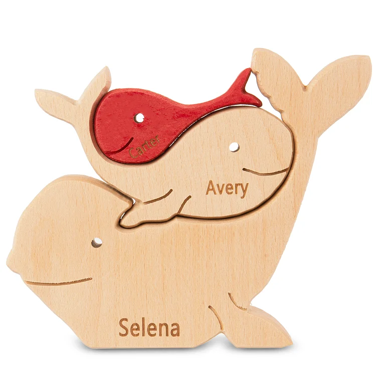 Personalized Wooden Animal Puzzle Custom 3 Names Puzzle Whale Bear Rabbit Hug Ornament Gifts for Family