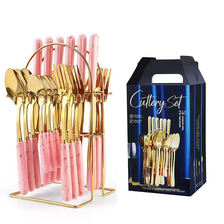 Pink and Gold Knife Set with Magnetic Knife Block